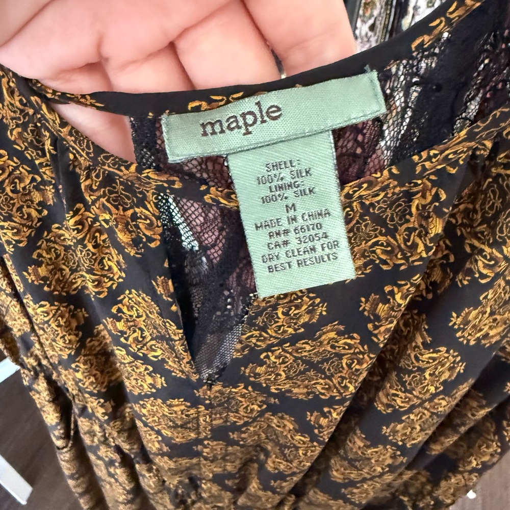 Maple Black and Gold Silk Midi Dress